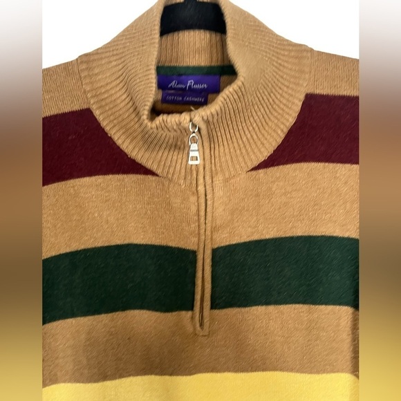 Alan Flusser Mens Sweater Size XL Multicolored striped 3/4 zip Mock Neck - Picture 3 of 7